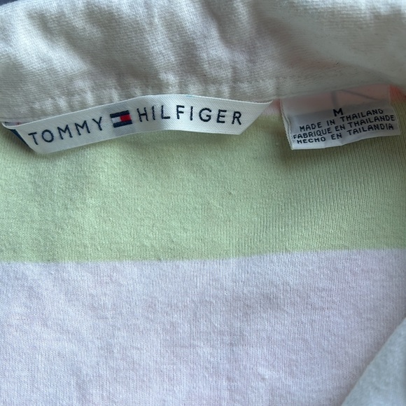Tommy Hilfiger Green and White Striped V-Neck Polo - size M - Picture 3 of 7